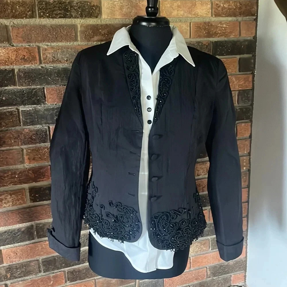 Blackโ Coldwater Creek embellished Jacket w/white button down